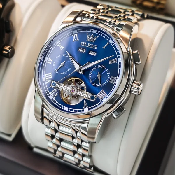 OLEVS Men's Watches Automatic Mechanical Business Wristwatch Waterproof Stainless Steel Strap Watch for Man Skeleton Calendar - Image 10