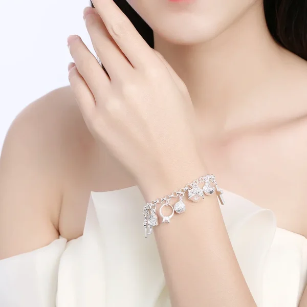 Fashion 925 Sterling Silver Bracelet for Woman Pretty Heart Zircon Pendant Chain Wedding Party Gifts Classic Jewelry 20CM 8inch - Image 2