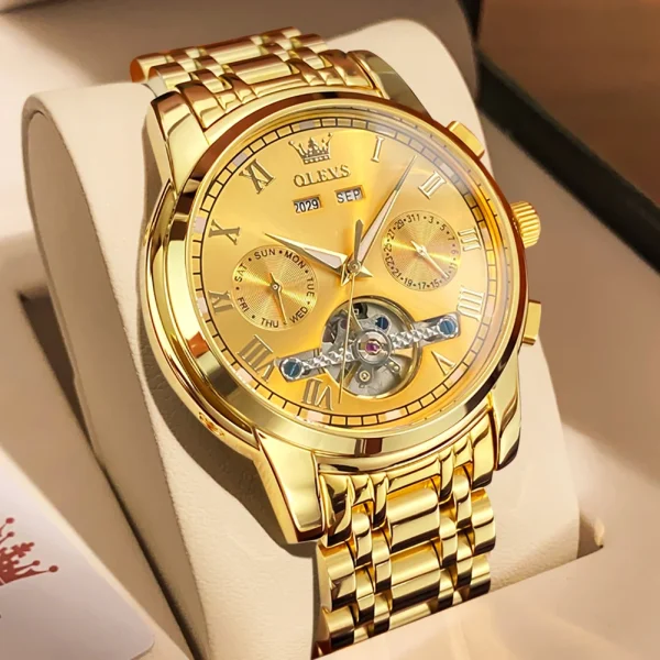 OLEVS Men's Watches Automatic Mechanical Business Wristwatch Waterproof Stainless Steel Strap Watch for Man Skeleton Calendar - Image 7