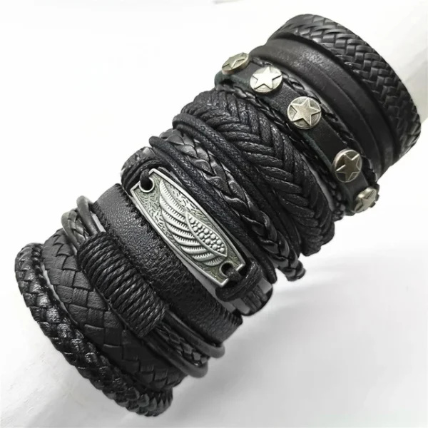10 Pcs/set Black Wrap Woven New Fashion Handmade Men Bracelets Male Women Leather Bracelets Men Bangle Wholesale Jewelry Gift - Image 20