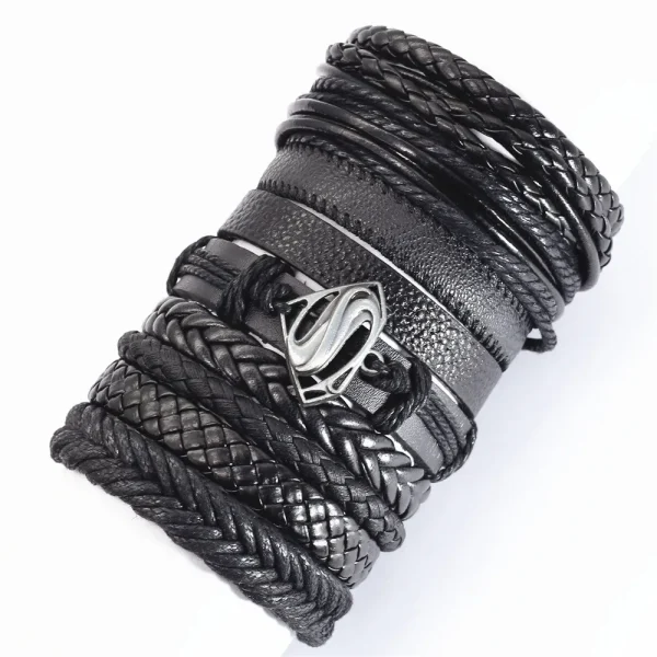 10 Pcs/set Black Wrap Woven New Fashion Handmade Men Bracelets Male Women Leather Bracelets Men Bangle Wholesale Jewelry Gift - Image 24