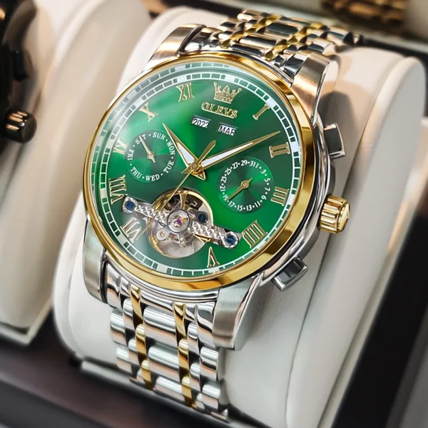 OLEVS Men's Watches Automatic Mechanical Business Wristwatch Waterproof Stainless Steel Strap Watch for Man Skeleton Calendar - Image 12
