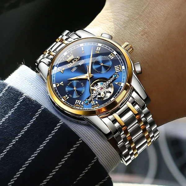 OLEVS Men's Watches Automatic Mechanical Business Wristwatch Waterproof Stainless Steel Strap Watch for Man Skeleton Calendar - Image 4