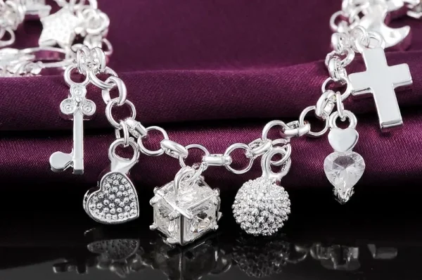 Fashion 925 Sterling Silver Bracelet for Woman Pretty Heart Zircon Pendant Chain Wedding Party Gifts Classic Jewelry 20CM 8inch - Image 6