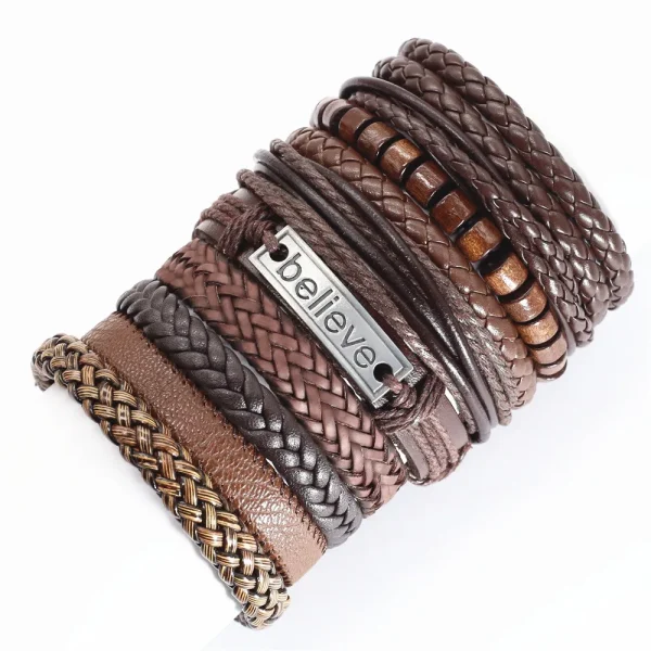 10 Pcs/set Black Wrap Woven New Fashion Handmade Men Bracelets Male Women Leather Bracelets Men Bangle Wholesale Jewelry Gift - Image 27