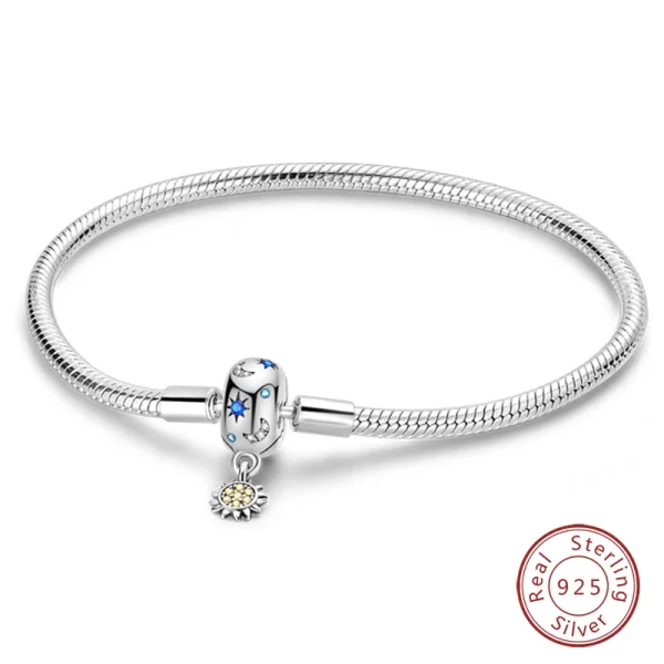 Bracelet Silver 925 Original 17-20CM Star Moon Sun Four Leaf Clover Green Zircon Bracelets Fit DIY Charms Birthday Jewelry Gifts - Image 48