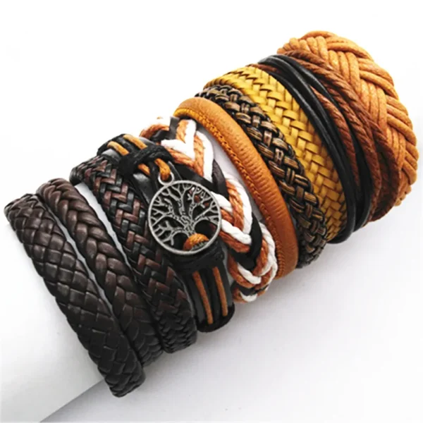 10 Pcs/set Black Wrap Woven New Fashion Handmade Men Bracelets Male Women Leather Bracelets Men Bangle Wholesale Jewelry Gift - Image 15