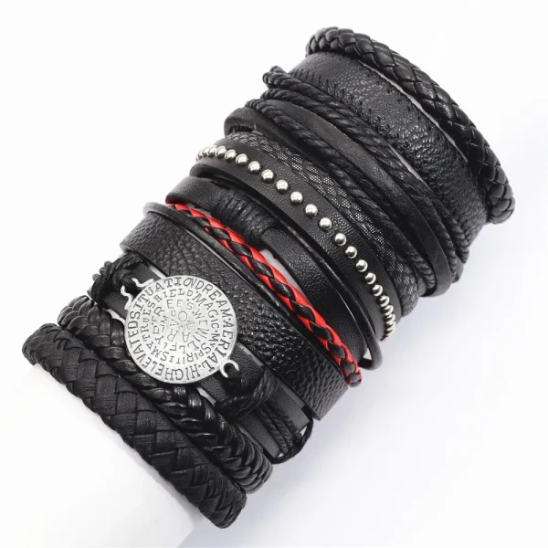 10 Pcs/set Black Wrap Woven New Fashion Handmade Men Bracelets Male Women Leather Bracelets Men Bangle Wholesale Jewelry Gift - Image 14