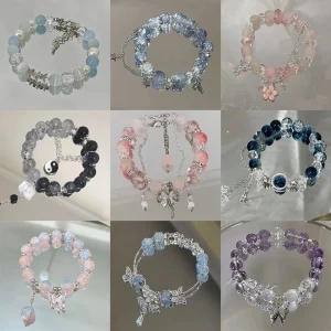 New Simple Beads Crystal Bracelet For Women Girls Korean ins Flower Fox Feather Tassel Bracelets Best Friend Jewelry Gifts 2024