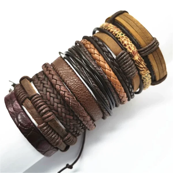 10 Pcs/set Black Wrap Woven New Fashion Handmade Men Bracelets Male Women Leather Bracelets Men Bangle Wholesale Jewelry Gift - Image 8