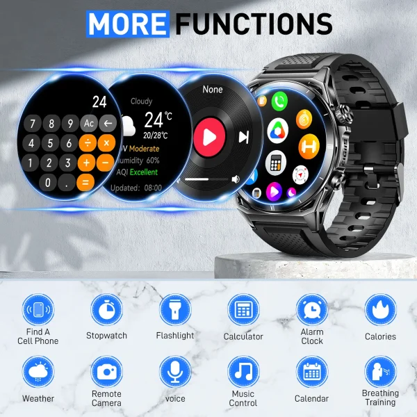 EIGIIS New Smart Watch KE6 1.43" AMOLED Display Men Black Sports Watch KE Series Bluetooth Call Health Monitor IP68 Waterproof - Image 3