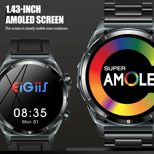 EIGIIS New Smart Watch KE6 1.43" AMOLED Display Men Black Sports Watch KE Series Bluetooth Call Health Monitor IP68 Waterproof - Image 5