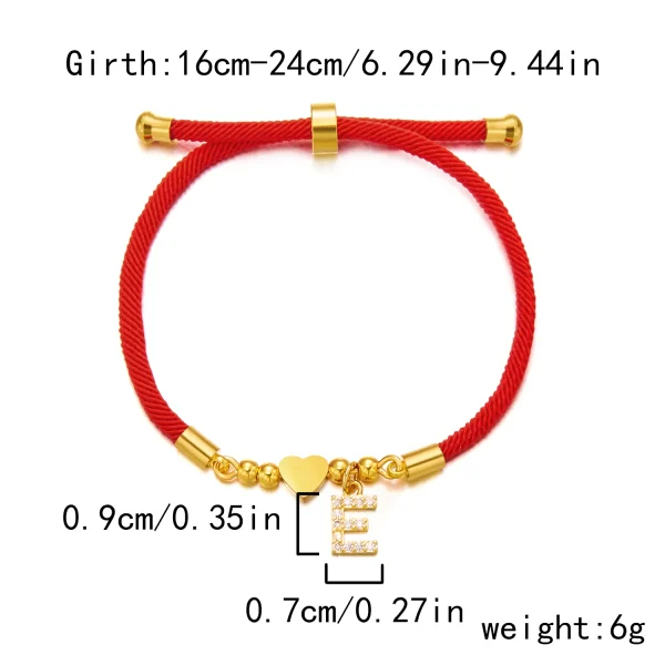Stainless Steel Gold Color A-Z Heart Initial Letter Bracelet for Women Lucky Red Adjustable Rope Bracelet Charm Jewelry Gift - Image 6