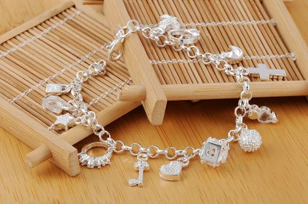 Fashion 925 Sterling Silver Bracelet for Woman Pretty Heart Zircon Pendant Chain Wedding Party Gifts Classic Jewelry 20CM 8inch - Image 5