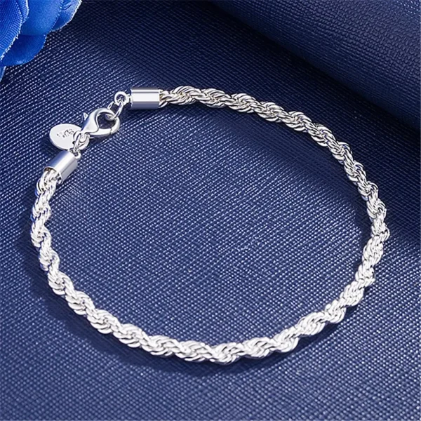 Gorgeous 18k Gold 925 Sterling Silver 4MM Chain Bracelets for Men Charm Women Lady Boy Wedding Party 20cm 8in - Image 4
