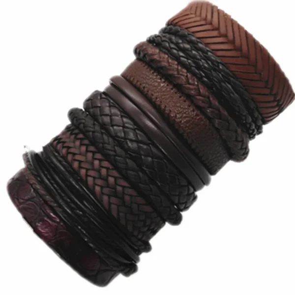 10 Pcs/set Black Wrap Woven New Fashion Handmade Men Bracelets Male Women Leather Bracelets Men Bangle Wholesale Jewelry Gift - Image 21