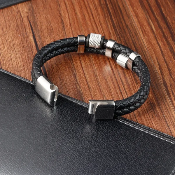 Charm Braid Rope Bracelet For Men Stainless Steel Magnetic Buckle Genuine Leather Bracelets & Bangles Male Female Jewelry - Image 4