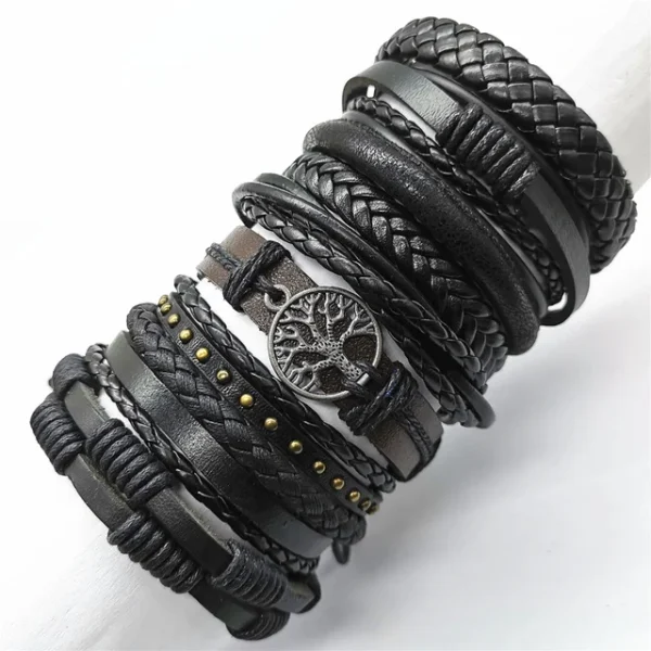 10 Pcs/set Black Wrap Woven New Fashion Handmade Men Bracelets Male Women Leather Bracelets Men Bangle Wholesale Jewelry Gift - Image 19