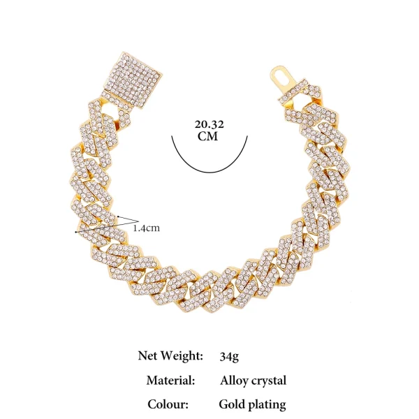14MM Iced Prong Link Cuban Chain Bracelets for Men Women Full Rhinestones Chunky Miami Cuban Bracelet Punk Hip Hop Jewelry Gift - Image 6