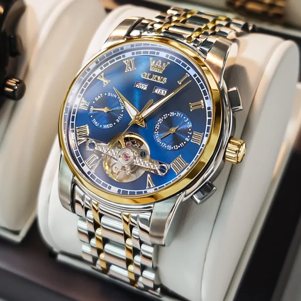 OLEVS Men's Watches Automatic Mechanical Business Wristwatch Waterproof Stainless Steel Strap Watch for Man Skeleton Calendar - Image 8