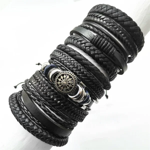 10 Pcs/set Black Wrap Woven New Fashion Handmade Men Bracelets Male Women Leather Bracelets Men Bangle Wholesale Jewelry Gift - Image 16