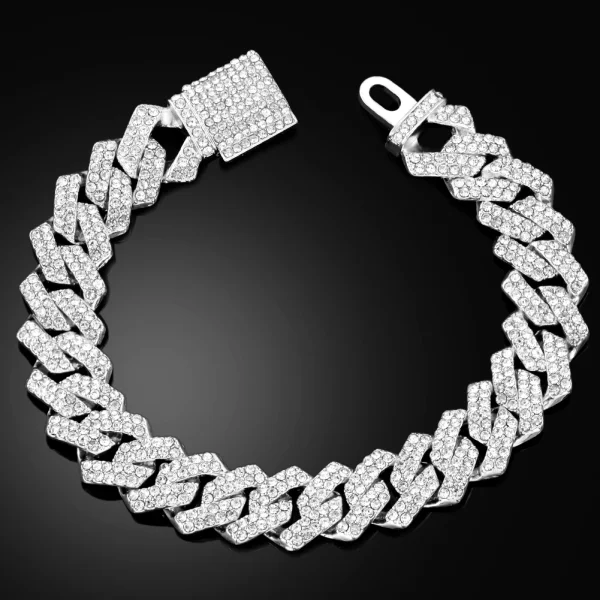 14MM Iced Prong Link Cuban Chain Bracelets for Men Women Full Rhinestones Chunky Miami Cuban Bracelet Punk Hip Hop Jewelry Gift - Image 2