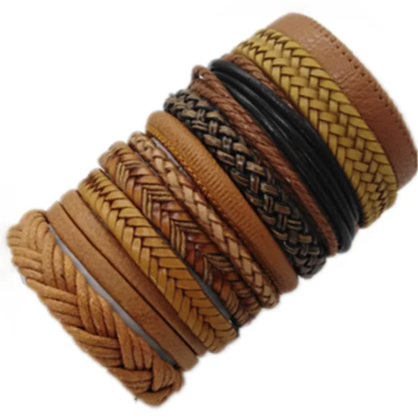 10 Pcs/set Black Wrap Woven New Fashion Handmade Men Bracelets Male Women Leather Bracelets Men Bangle Wholesale Jewelry Gift - Image 13