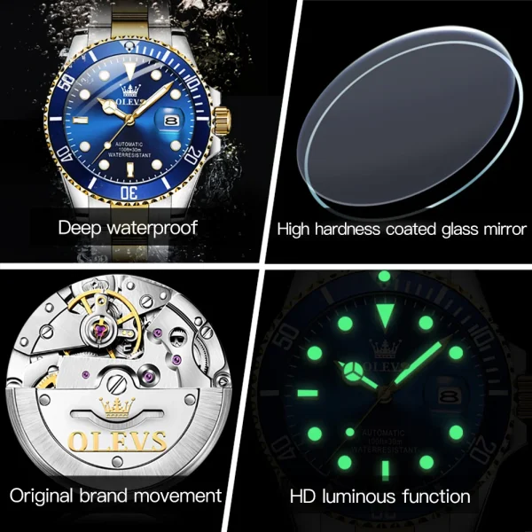 OLEVS 6650 Men Watch Classic Original Automatic Mechanical Watch For Man Zircon Scale  Waterproof Luminous Stainless Steel Reloj - Image 4