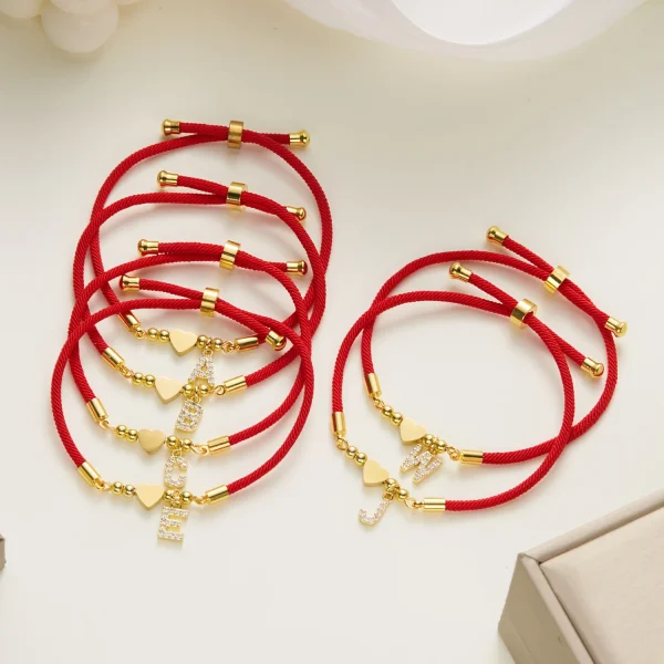 Stainless Steel Gold Color A-Z Heart Initial Letter Bracelet for Women Lucky Red Adjustable Rope Bracelet Charm Jewelry Gift - Image 4
