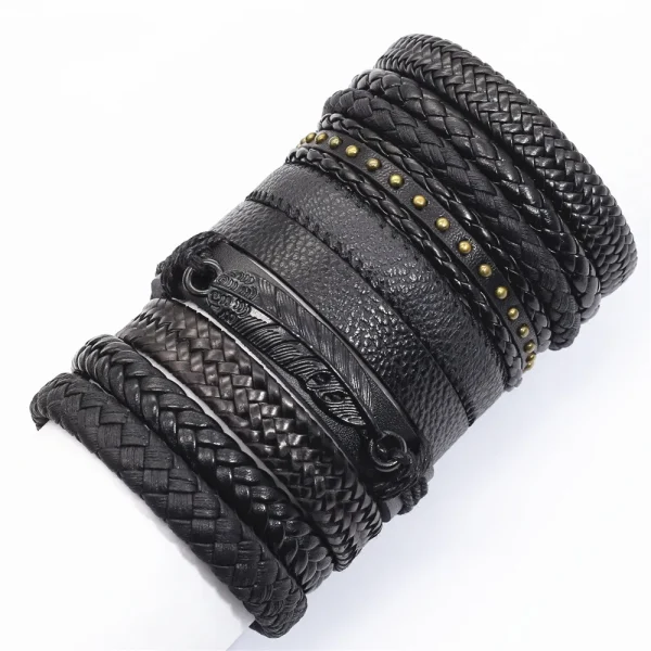 10 Pcs/set Black Wrap Woven New Fashion Handmade Men Bracelets Male Women Leather Bracelets Men Bangle Wholesale Jewelry Gift - Image 22