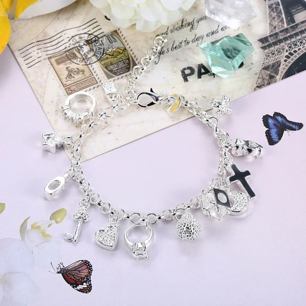 Fashion 925 Sterling Silver Bracelet for Woman Pretty Heart Zircon Pendant Chain Wedding Party Gifts Classic Jewelry 20CM 8inch - Image 3